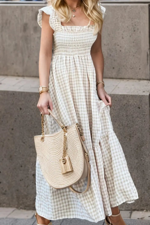 'Orla' Ruffled Plaid Smocked Dress - Celes Fashion